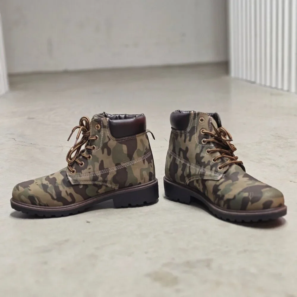 Camouflage Lace-Up Combat Boots With Padded Collar & Rugged Soles For Outdoor We - Picture 5 of 9